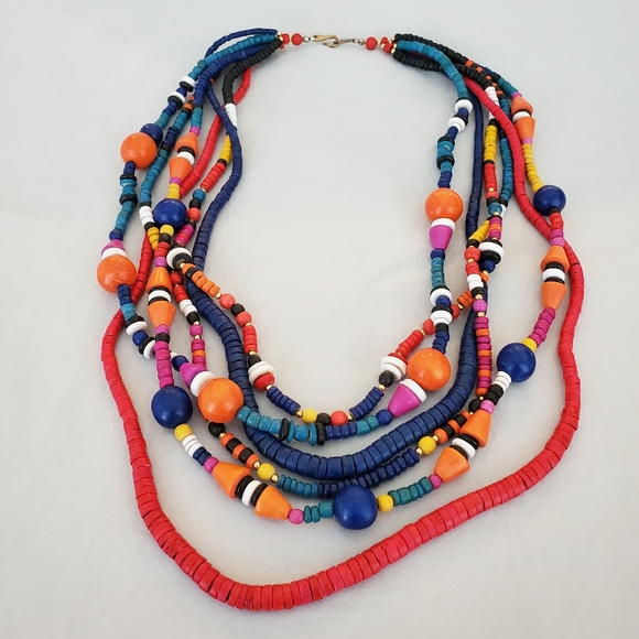 Jewelry - Colorful Wooden Bead Necklace multicolor bright - boho artsy